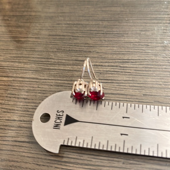 Vintage Sterling Silver Red Gem Hook Wire Earrings - Picture 12 of 12